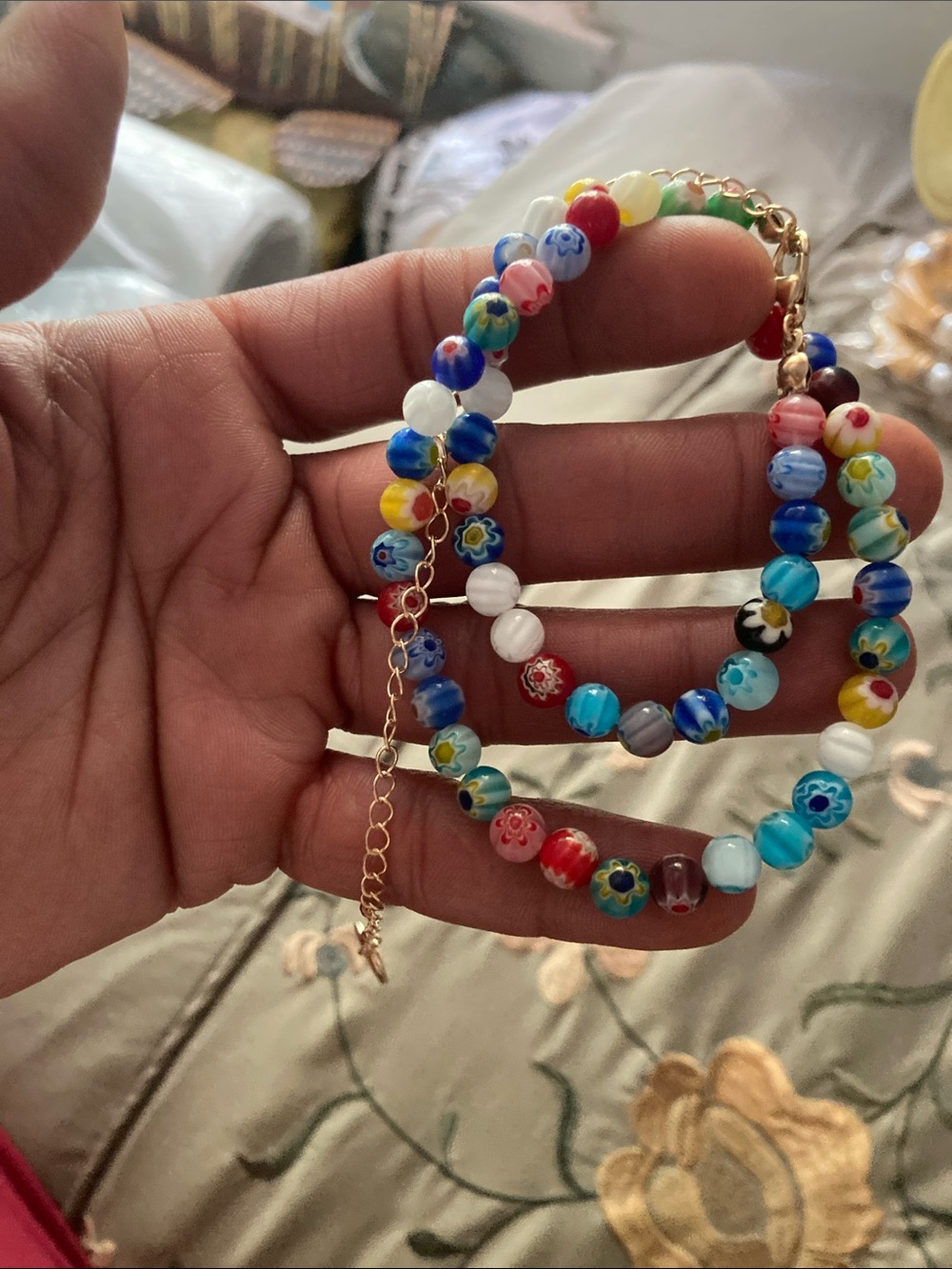 Plunder Multicolor Millefiori Bead Bracelet with Gold Chain